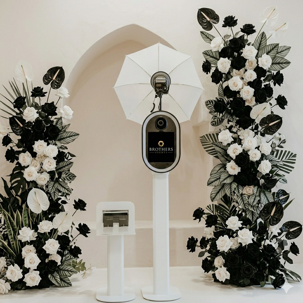 Premium booth met bloemen achtergrond